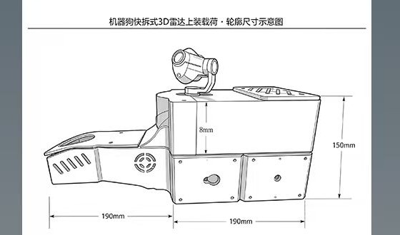 机器狗快拆式3D雷达上装载荷轮廓尺寸示意图