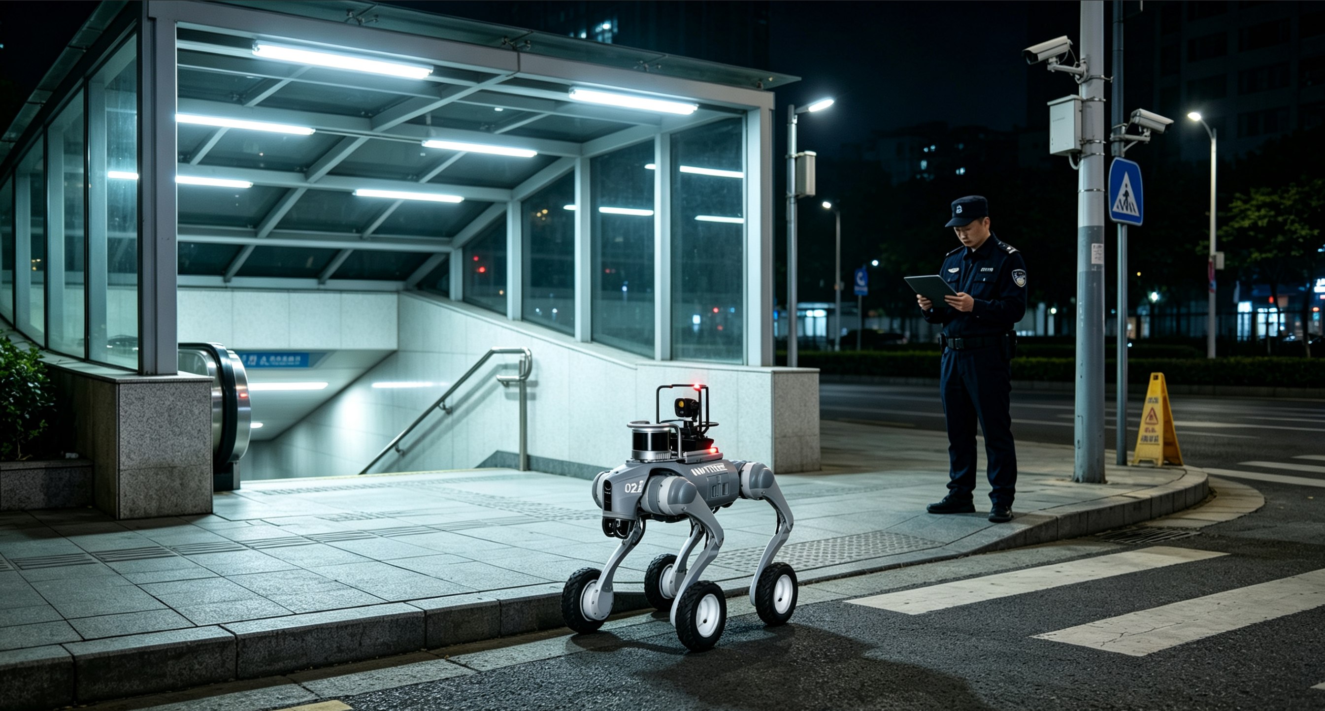 警用巡逻机器狗在重点区域执勤